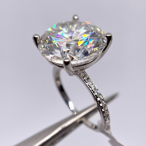 10 Ct Moissanite Ring Round Cut Big Wedding Anniversary Engagement 18k - 925